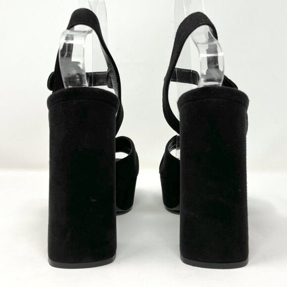 Prada Black Suede Platform Block Heel Peep Toe Sandals - Size 38.5 - Picture 5 of 10